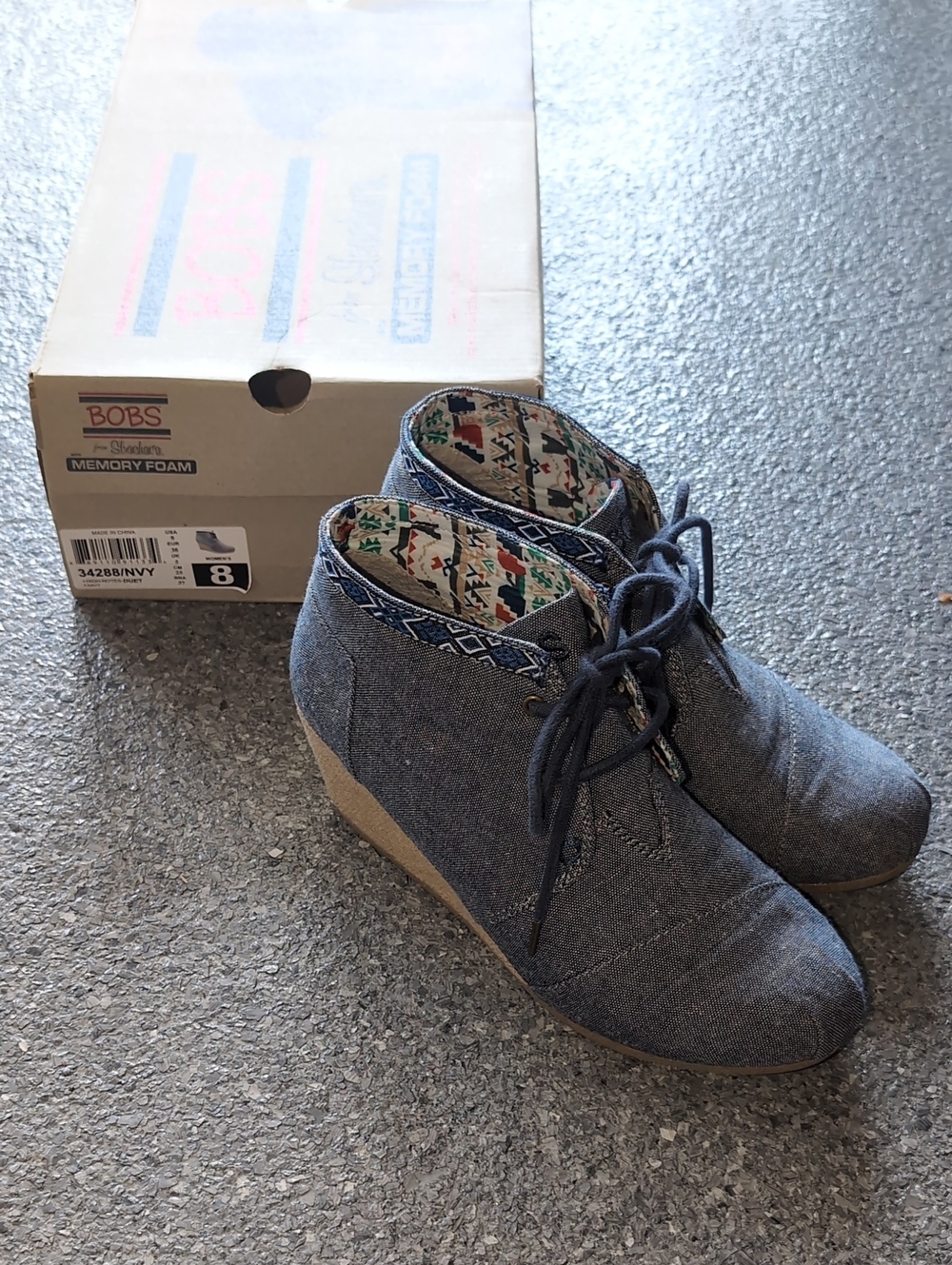 BOBS from Skechers Blue Denim Wedge Ankle Booties